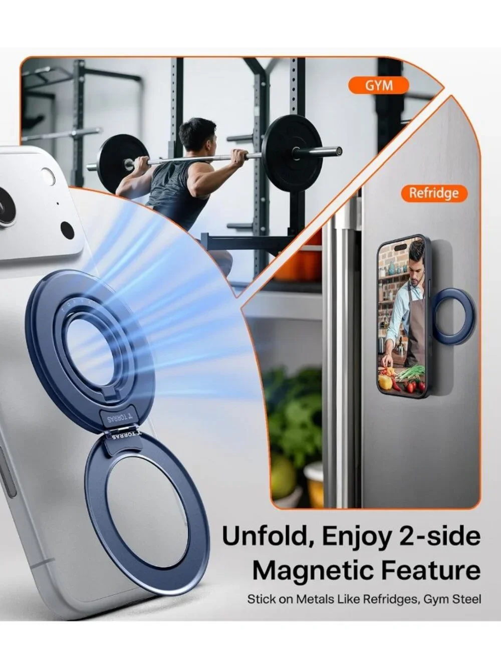 360° Magnetic Phone Grip Ring Holder Kickstand - Stylish Blue Accessory